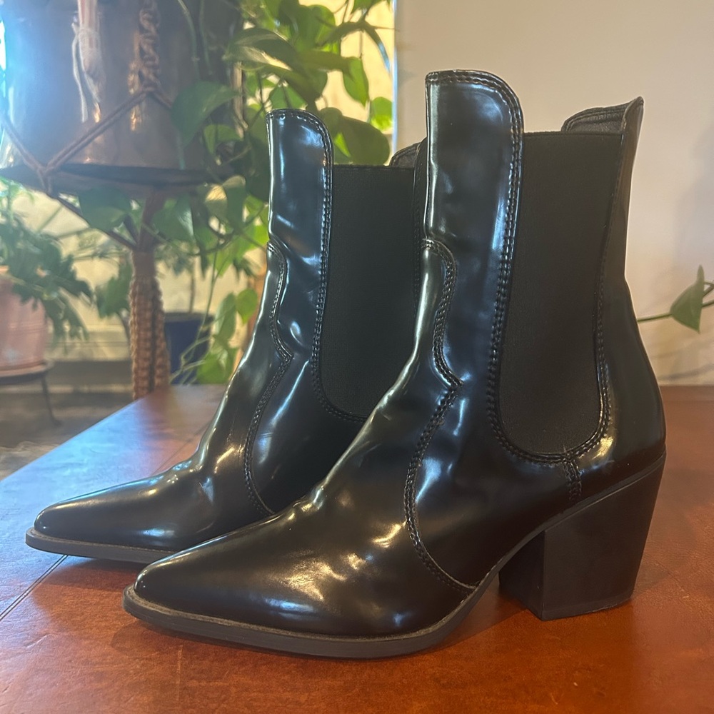 Zara Glossy Black Heeled Boots